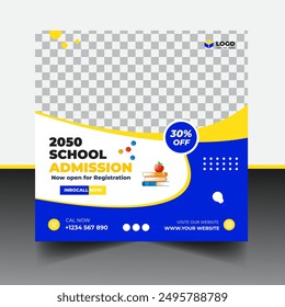 School admission social media post banner template, educational social media post square flyer back to school.