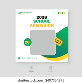 School admission social media post, back-to-school registration banner, education post design template.