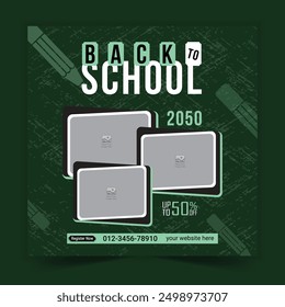 School admission social media post design template. Back to school online marketing banner layout