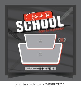 School admission social media post design template. Back to school online marketing banner layout