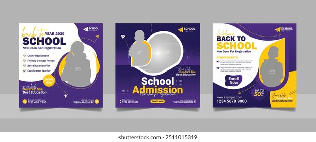 Entrada escolar pós-mídia social e promoção de ensino superior quadrado folheto banner estudo no exterior modelo