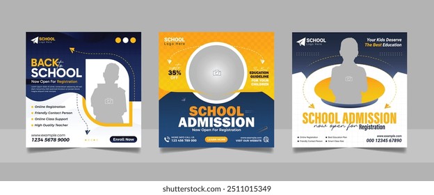 Entrada escolar pós-mídia social e promoção de ensino superior quadrado folheto banner estudo no exterior modelo