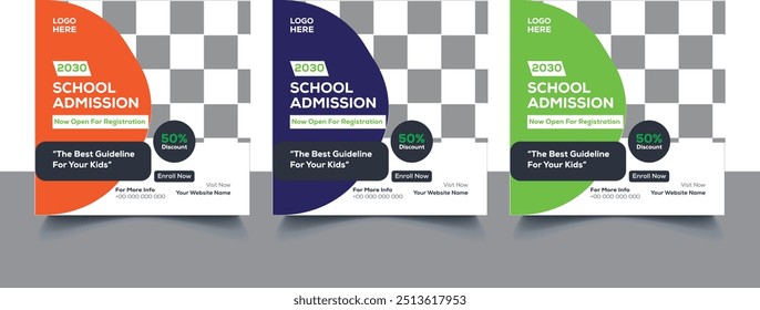 School Admission Social Media Post Banner Design | Back To School Social Media Post Banner Set Ad | School Admission For Social Media Template Premium Vector
