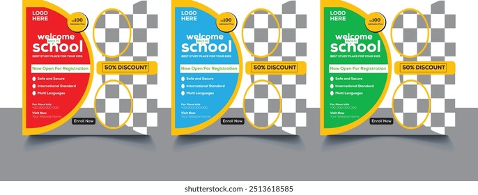 School Admission Social Media Post Banner Design | Back To School Social Media Post Banner Set Ad | School Admission For Social Media Template Premium Vector