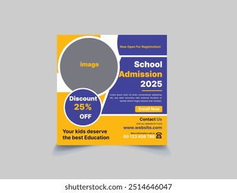 School admission social media post or education school web banner template or square post flyer poster, School admission social media post template.