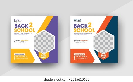 School admission social media post banner design. Back-to-school social media post banner design set. minimalist Back to school admission promotion banner. Back to school banner design ad