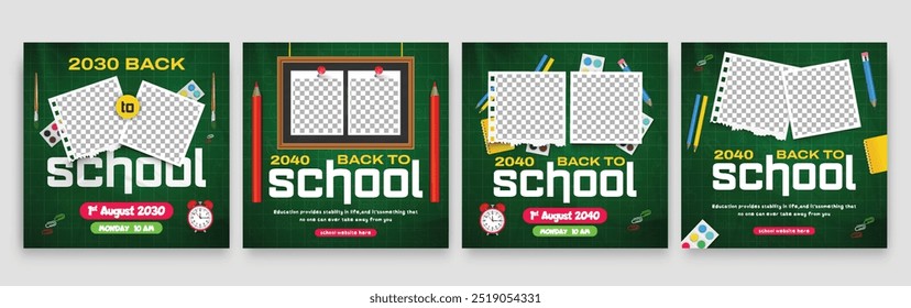 School admission social media post banner design.with Colorful Pencil and Other Learning Items on Hand Drawn Doodles