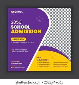 School admission social media post and web banner template or Back-to-school online marketing banner layout design.