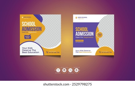 School admission social media post banner, back to school social media post template design set.