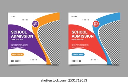 School admission social media post banner design.