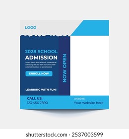 School admission social media post or education school web banner template or square post flyer poster, School admission social media post template.