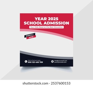 School Admission Social Media post design template. Back to school online marketing banner Post Template.