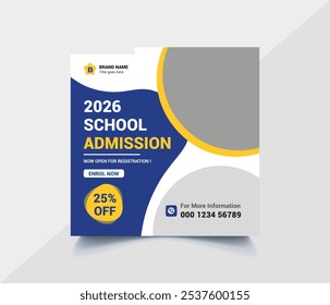 School Admission Social Media post design template. Back to school online marketing banner Post Template.