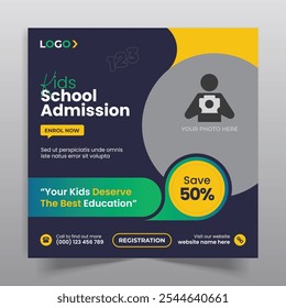 School admission social media post design and square and web banner template
