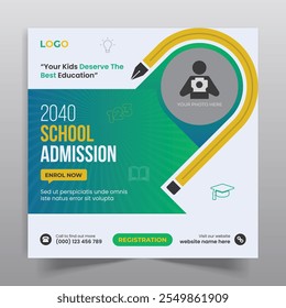 School admission social media post design and square and web banner template