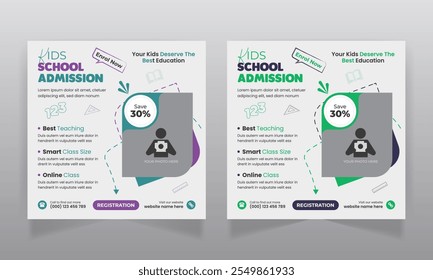 School admission social media post design and square and web banner template