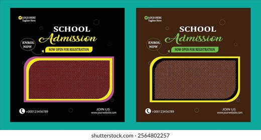 School admission social media post banner template, educational social media post square flyer back to school