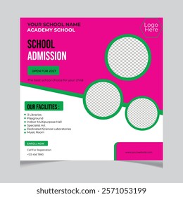 School admission social media post design template