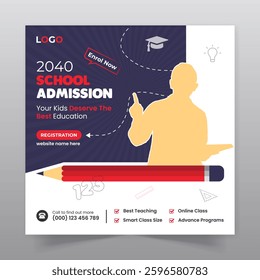 School admission social media post design and square and web banner template