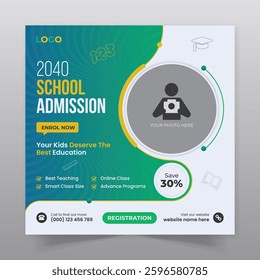 School admission social media post design and square and web banner template