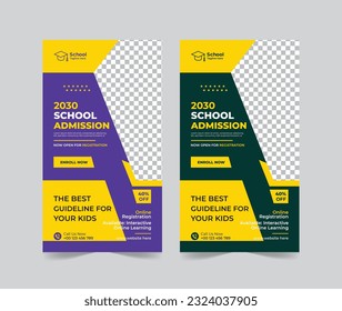 School Admission social media story template, Back to school social media story template or banner design template, Admission social media post design, school Admission promotional banner