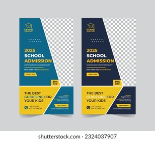 School Admission social media story template, Back to school social media story template or banner design template, Admission social media post design, school Admission promotional banner