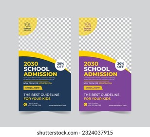 School Admission social media story template, Back to school social media story template or banner design template, Admission social media post design, school Admission promotional banner