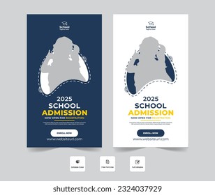 School Admission social media story template, Back to school social media story template or banner design template, Admission social media post design, school Admission promotional banner