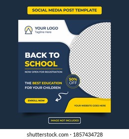 School admission social media Template  post banner template. Kids back to school square flyer poster layout.