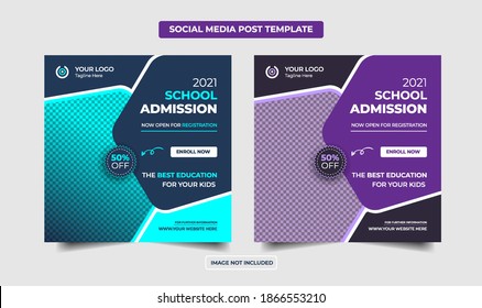 School admission social media Template  post banner template. Kids back to school square flyer poster layout.