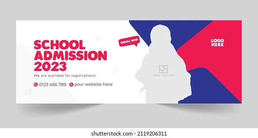 School admission social media timeline cover design, Education social media cover or promotional web banner design template
