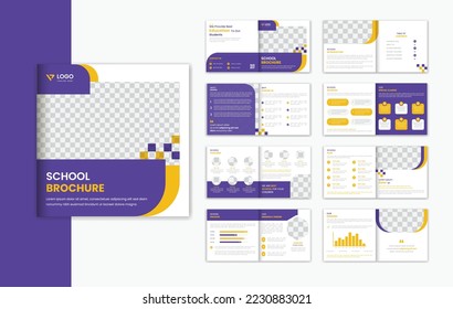 School admission square 16 pages brochure design template, education brochure prospectus design