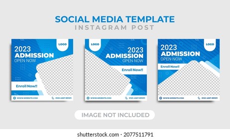 School admission square banner on light blue background color. Perfect for flyers, web ads and social media post templates