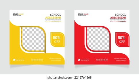 School admission square banner or social media post design template 