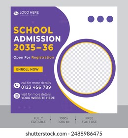 School admission square banner and social media post template Premium Vector and Editable School Admission social media post