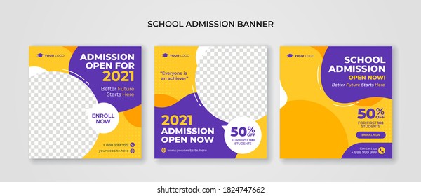 School admission square banner. Suitable for junior and senior high school promotion banner