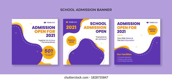 School admission square banner. Suitable for educational banner and social media post template