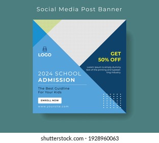 School admission square banner. Suitable for educational banner and social media post template