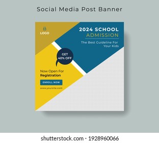 School admission square banner. Suitable for educational banner and social media post template