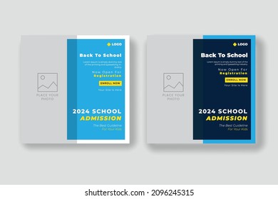 Cartel cuadrado de admisión escolar. Adecuado para banner educativo y plantilla de publicación de medios sociales