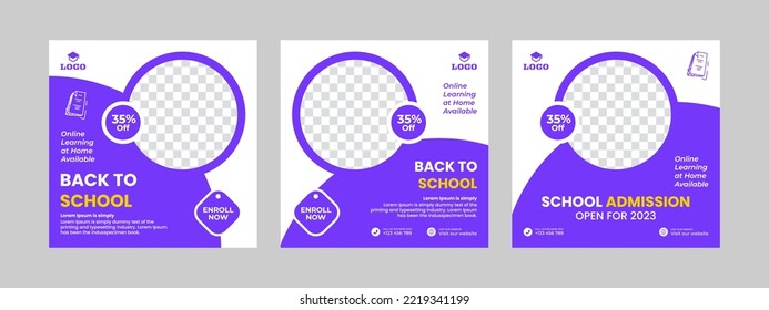 School admission square banner. Suitable for back-to-school social media pack template educational banner Instagram posts and social media post template and web banner.