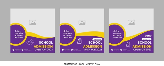 School admission square banner. Suitable for back-to-school social media pack template educational banner Instagram posts and social media post template and web banner.