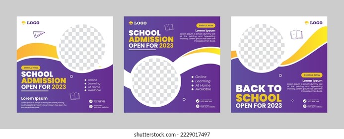 School admission square banner. Suitable for back-to-school social media pack template educational banner and social media post template and web banner.