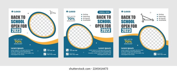 School admission square banner. Suitable for back-to-school social media pack template educational banner and social media post template and web banner.