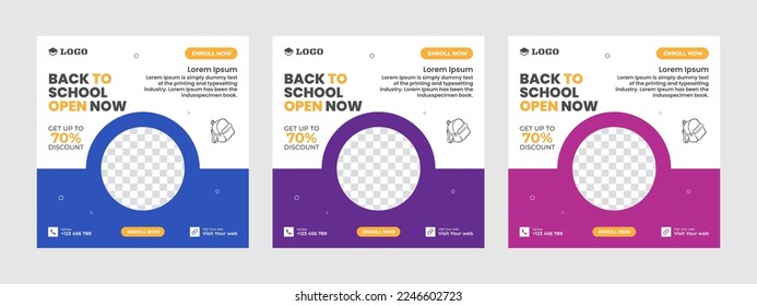 School admission square banner. Suitable for back-to-school social media pack template educational banner and social media post template and web banner.