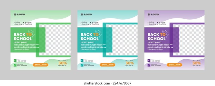 School admission square banner. Suitable for back-to-school social media pack template educational banner Instagram posts and social media post template.