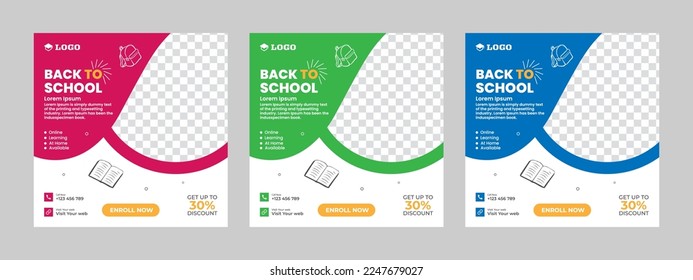 School admission square banner. Suitable for back-to-school social media pack template educational banner Instagram posts.