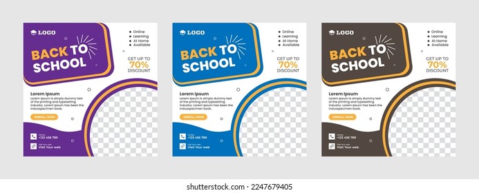 School admission square banner. Suitable for back-to-school social media pack template educational banner.