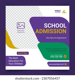 Cartel de la plaza de entrada a la escuela. Adecuado Para Banner Educativo Y Plantilla De Publicaciones En Medios Sociales.
 Vector Premium De Plantilla De Paquete De Medios Sociales De Ingreso Y Educación En La Escuela De Fotos