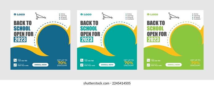 School admission square banner template for a back-to-school social media pack and Instagram post. Educational banner and social media post template and web banner.